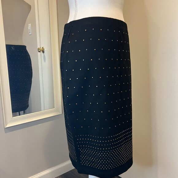 Carmen Marc Valvo Black Studded Knit Pencil Skirt, Size Medium - Picture 6 of 15